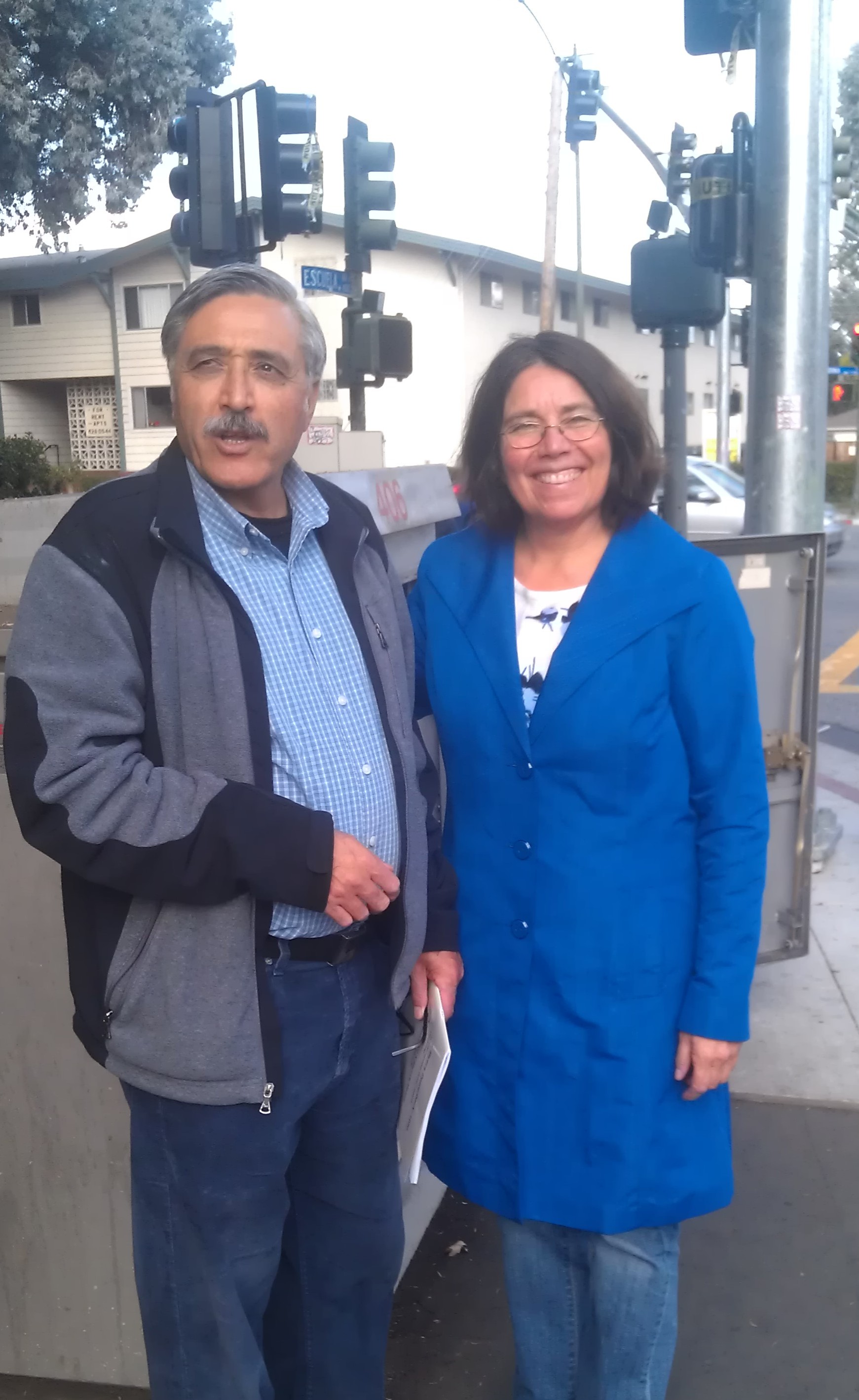 Elana Pacheco and Sayed Fakhry in front of the Electrical Box for the new Streetlight.